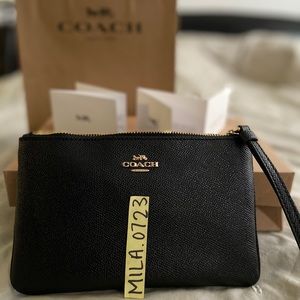 Coach black calfskin leather wristlet